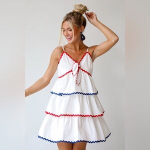White with red and blue “Peach Love” dress - size medium